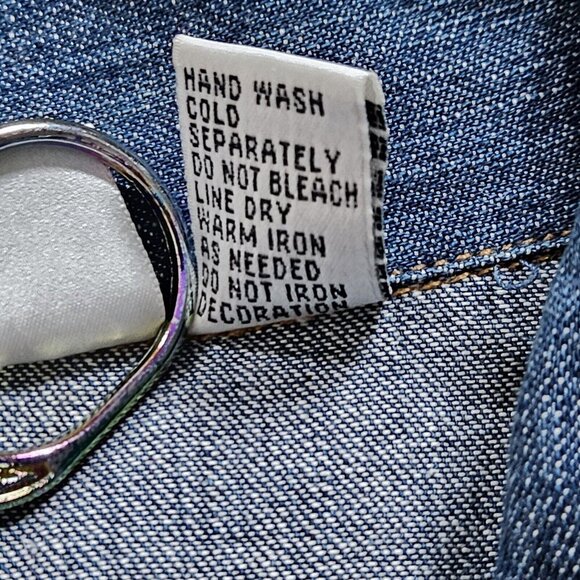 Chico's Design Shirt Womens 2 / L Denim Zip Embellished Embroidery LS Cotton VTG - Picture 11 of 16